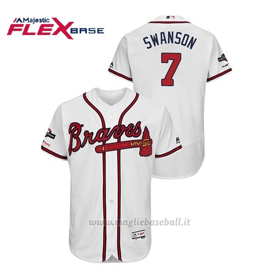 Maglia Baseball Uomo Atlanta Braves 7 Dansby Swanson 2019 Postseason Flex Base Bianco